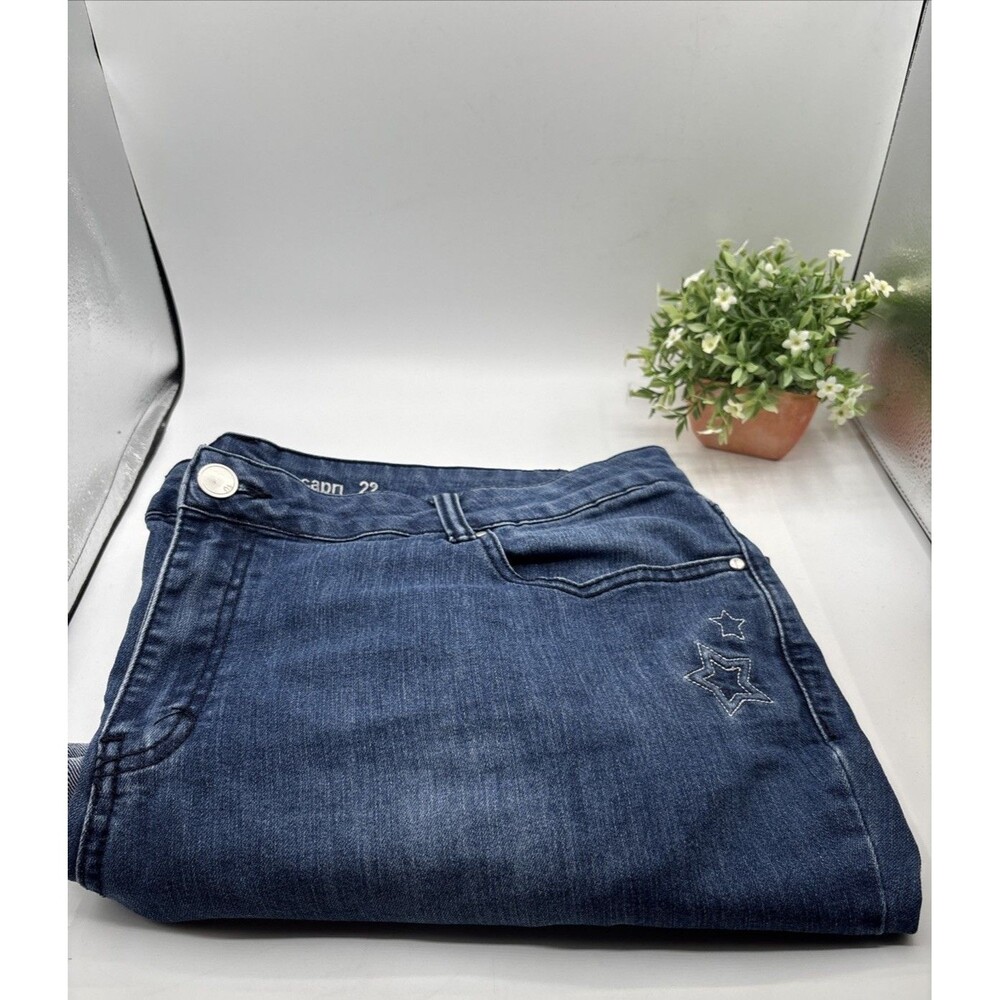 Avenue Denim Women Plus Size 22 Capri Blue Jeans Waist 42" Cuffed Preown Summer